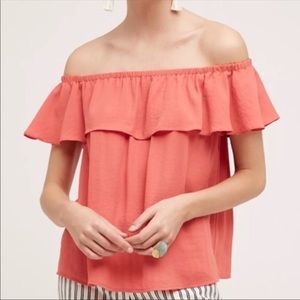 Anthropologie Maeve Off-The-Shoulder Coral Top